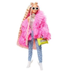 papusa Barbie Extra Style fluffy pink jacket 30 cm